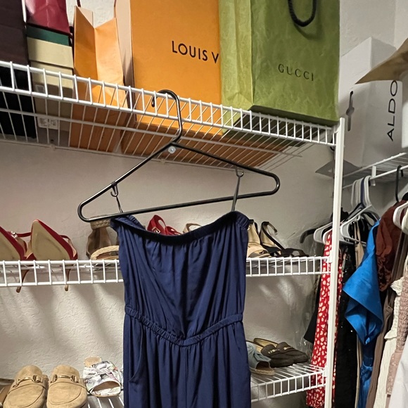 Palazzo jumpsuit in navy blue with pockets - Picture 6 of 8